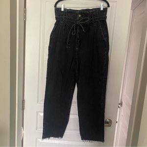 Abercrombie & Fitch High Rise Paperbag Waist Jeans 32 14 Dark Grey Washed Black